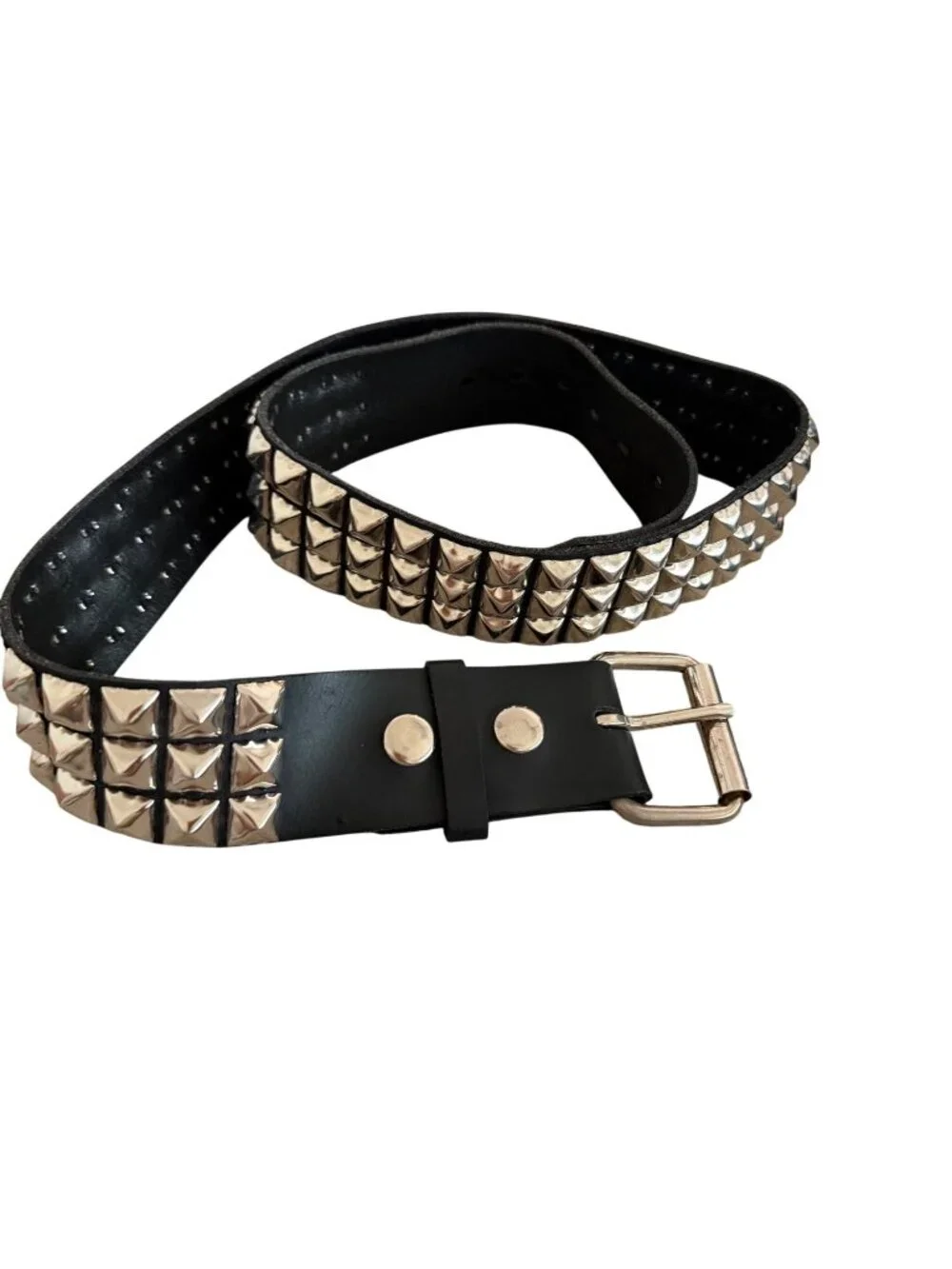 Funk Plus Unisex Pyramid Metal Studded Belt Size Large Black Leather Bold Punk